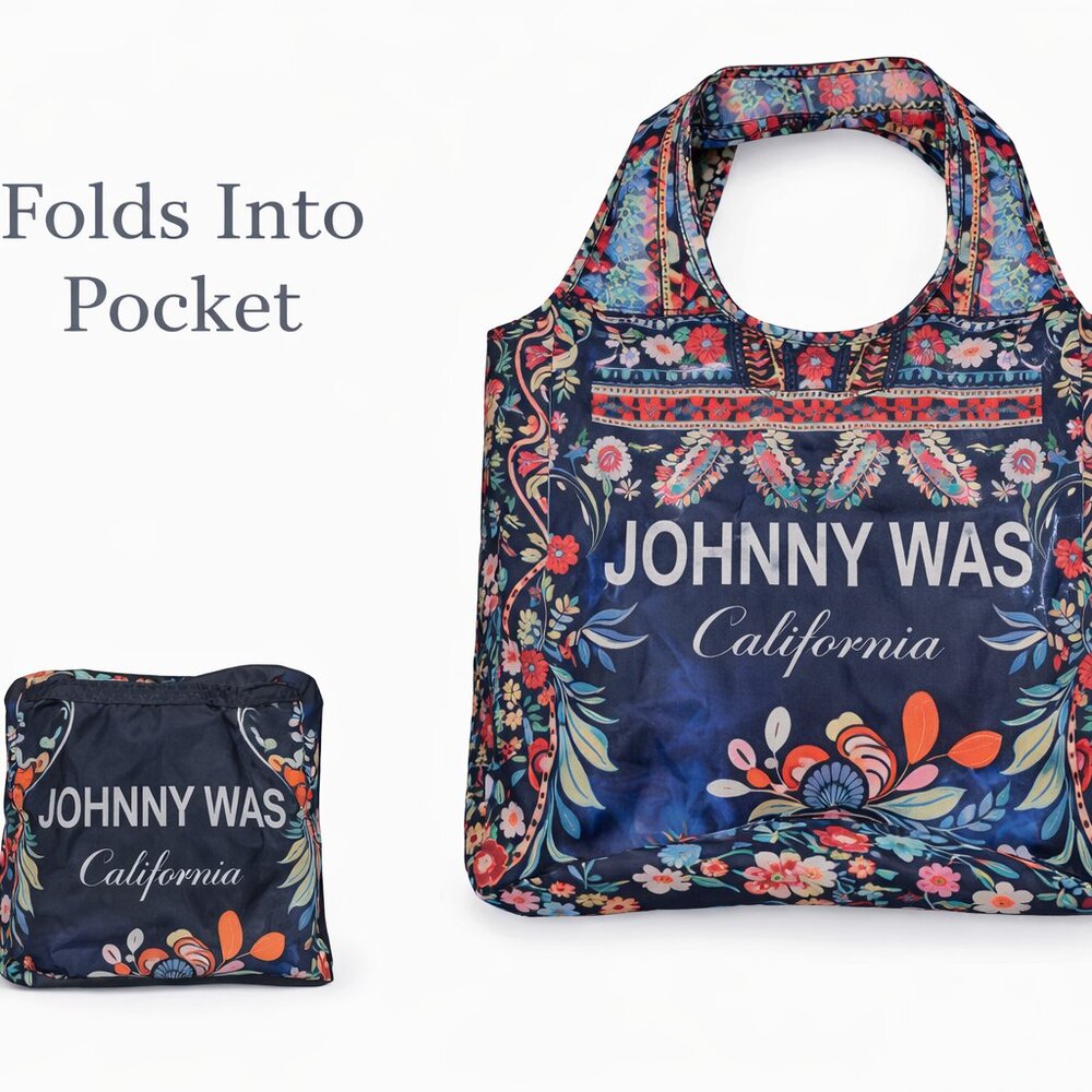 Johnny Was Reusable Tote Bag, Packable Nylon Shopping Bag, Multicolor Floral - Picture 6 of 9